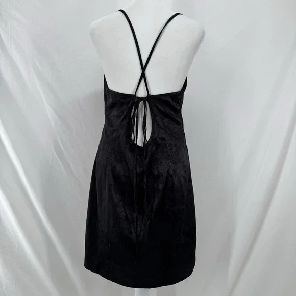 Black Floral Slip Dress L Whimsigoth Fairy Grunge Babydoll Vamp Indie Satin Y2K - Picture 4 of 7
